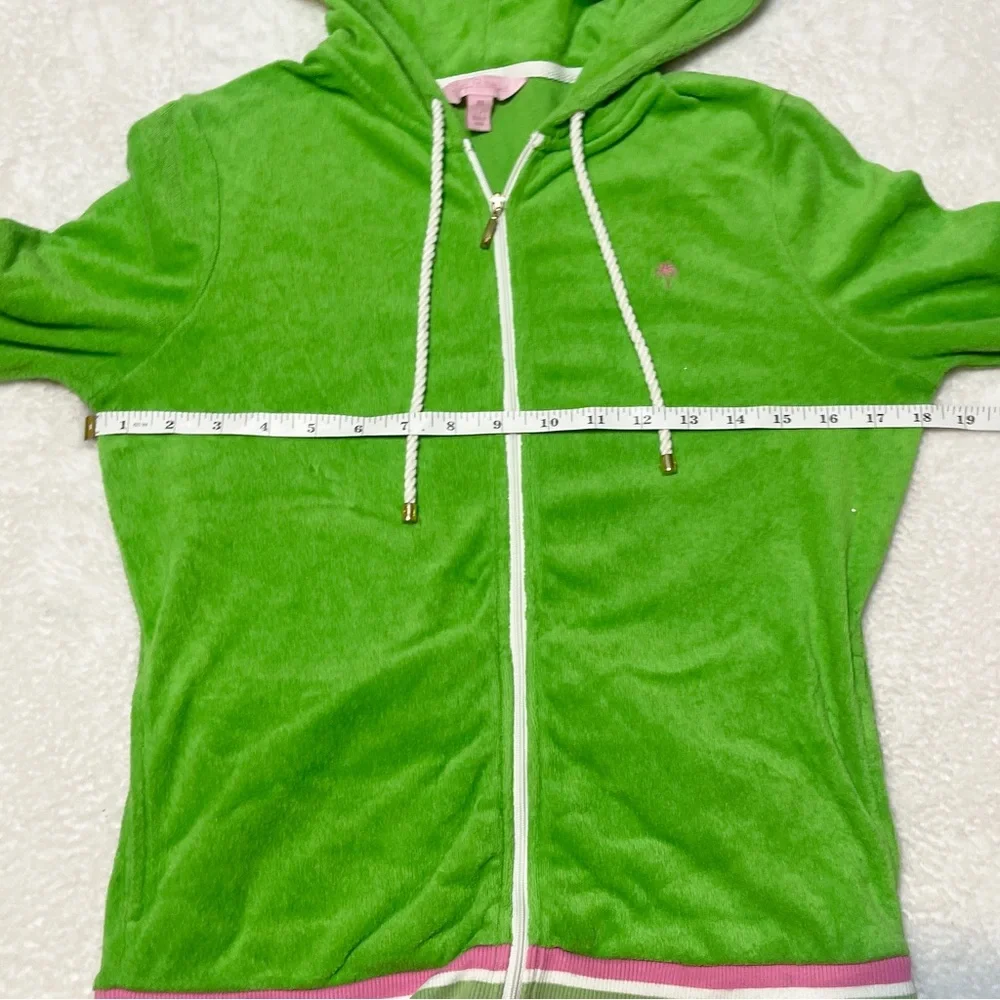 Y2K Lilly Pulitzer Green &‎ Pink Retro Stripe Terry Cloth Hooded Track Jacket XS